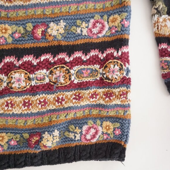 Vintage Express Tricot Floral Stripe Textured Chunky Knit Cottagecore Sweater M - Picture 6 of 11